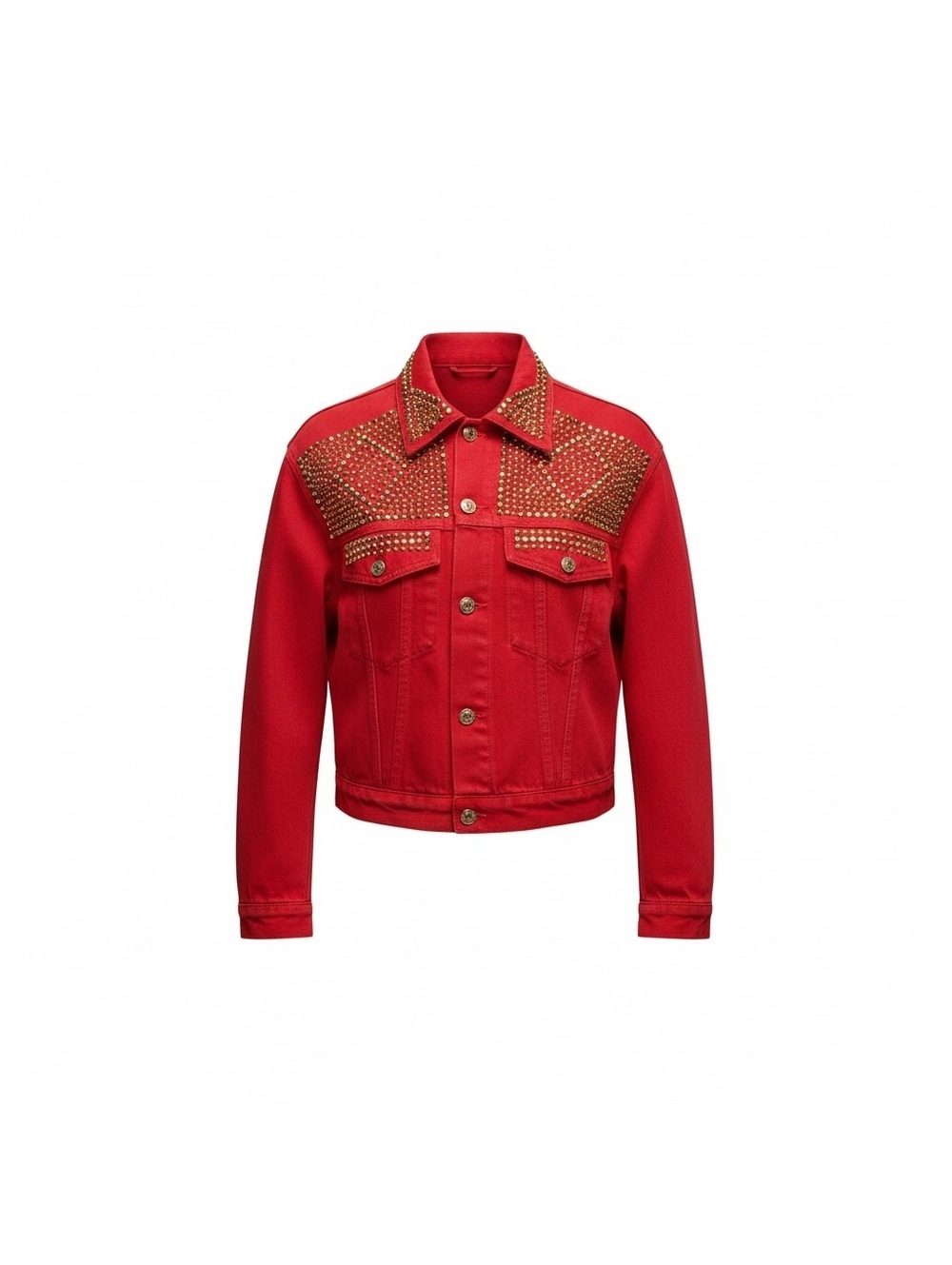 Cache Red Studded Denim Jacket